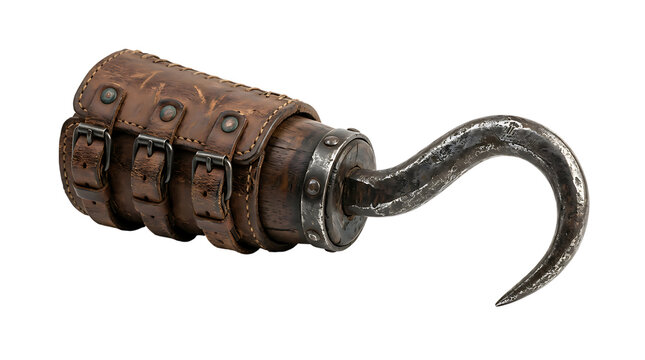 Pirate hook with leather strap isolated on transparent background
