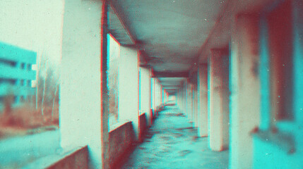 Fototapeta premium Long corridor in an empty building during daylight hours with no activity