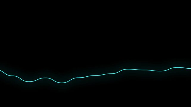 Glowing cyan waveform flows smoothly across a dark background. Dynamic audio equalizer waves animate this glowing cyan waveform. Sound frequency visualizations feature the cyan waveform.