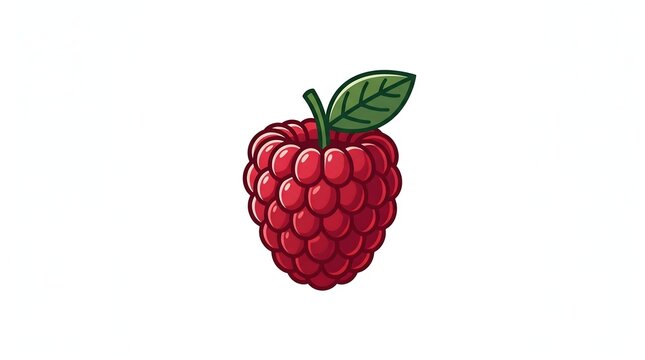 Raspberry vector black white outline with red fruit illustration