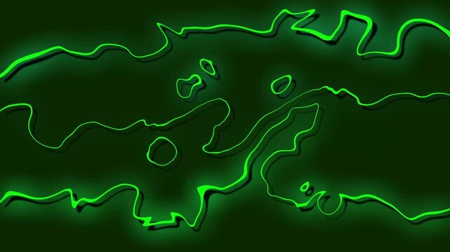 Green topographical lines glow along terrain elevation edges. Modern cartography graphics shape these green topographical lines. Dynamic geographical maps feature the topographical lines.