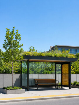 Green Roof Bus Stop Providing Shade on a Hot Day