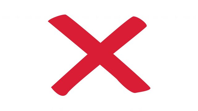 Red cross mark, Red X letter icon on White Background. for cancellation, incorrect choice, and disapproval. 4K video