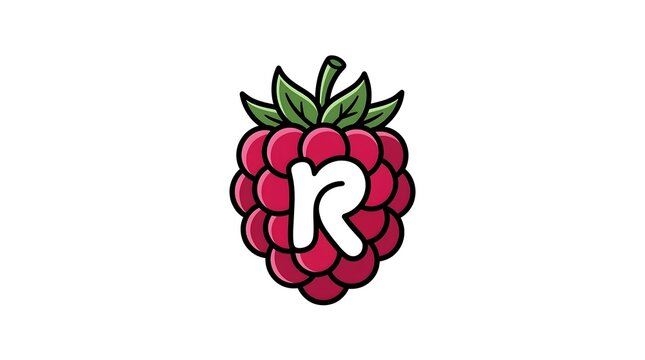 Raspberry vector black white style logo icon with letter r