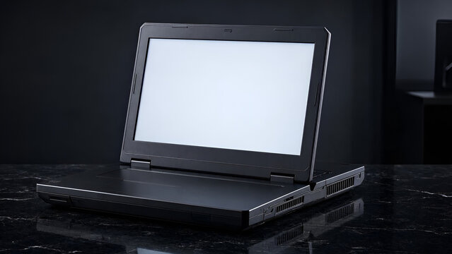 Black Boxy Gaming Laptop Marble Desk Studio