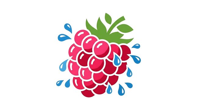 Raspberry vector black white illustration of fresh fruit splash