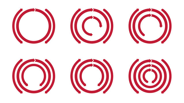 Set of abstract red circle arrow icons and loading symbols on white background with red circles abstract shapes circular arrows loop icon vector elements graphic design spinner icon repeat icon