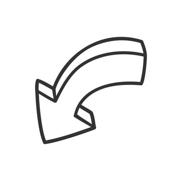 Hand Drawn Curved Downward 3D Arrow Illustration