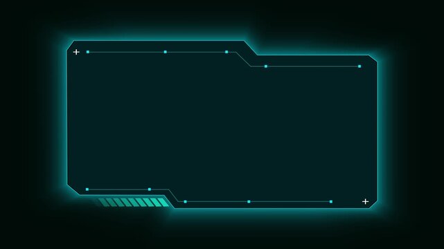 Glowing teal futuristic HUD frame displays digital UI accents. High tech sci-fi control borders shape this teal HUD frame. Cyber screen telemetry graphics outline the teal HUD frame.