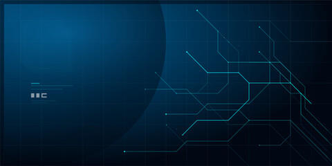 Obraz premium Abstract digital technology background with glowing circuit board lines and grid pattern in blue tones