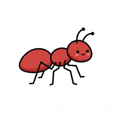 Cute Flat Vector Red Ant Icon with Bold Outline Isolated on White Background