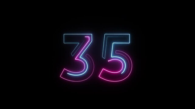 Number 35 in neon style, neon number with transparent background, thirty five