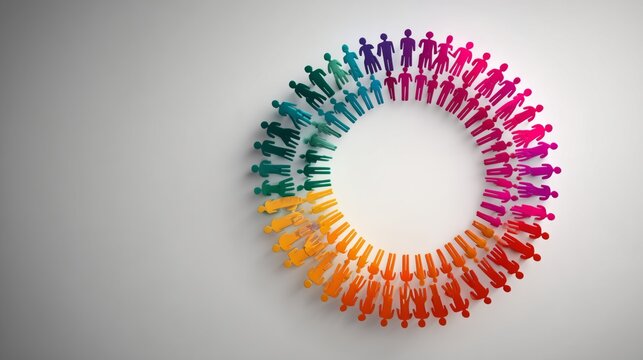 Diverse people figures forming a vibrant circular community, representing connection and unity