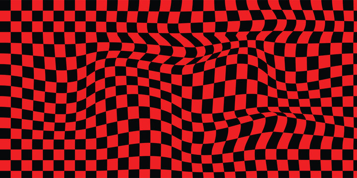 Hand drawn checkerboard texture vector illustration. Red and black doodle checkerboard used as wallpapers, dynamic website banner backgrounds and social media graphics.