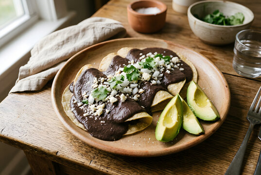 Mexikanische Enfrijoladas mit schwarzer Bohnensauce