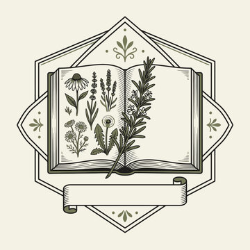 Engrave of Vintage herbal book illustration with botanical drawings and floral elements. EPS Editable. Vector Illustrations.