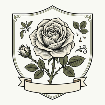 Engrave of Vintage Rose Emblem Engraving Illustration. EPS Editable. Vector Illustrations.