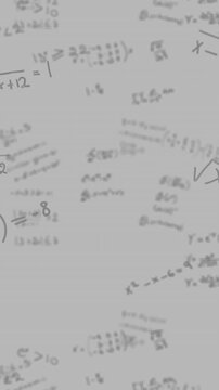 Mathematical equations moving against white background