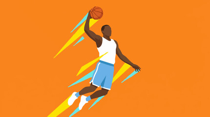 Dynamic illustration of a basketball player dunking with speed lines © Artify