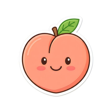 Cute cartoon peach fruit character with a happy smiling face isolated on transparent background