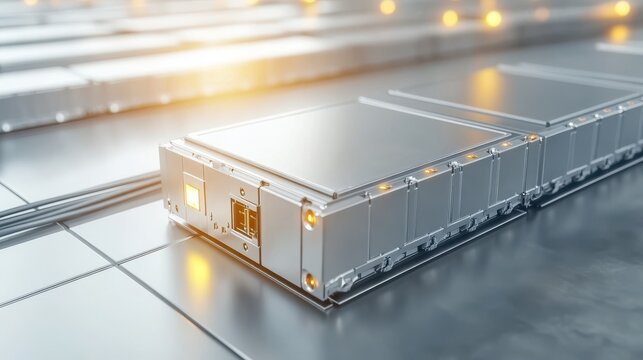 A close up view of a large lithium ion battery module