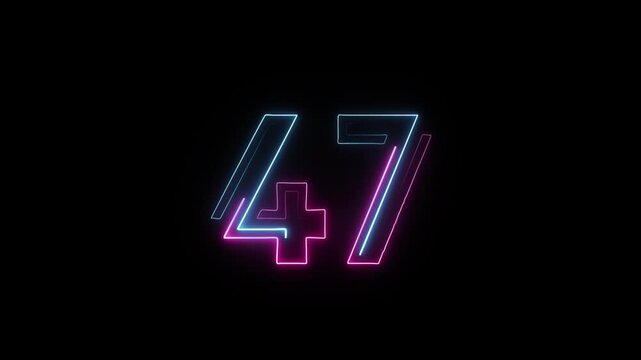 Number 47 in neon style, neon number with transparent background, forty seven