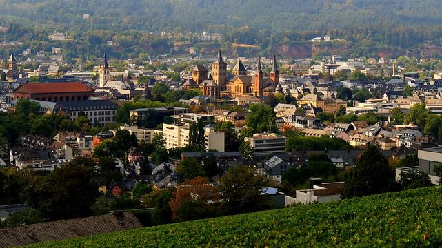 the cityscape of trier germany from above 4k video