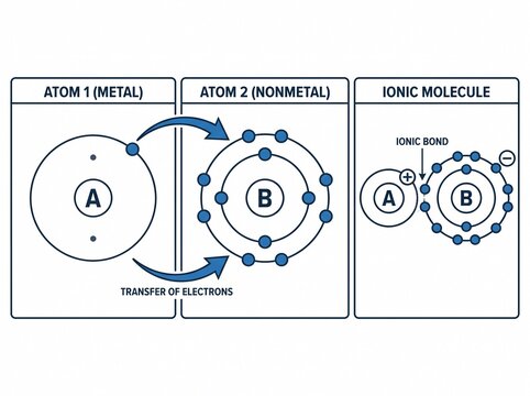 Ionic bonding process showing electron transfer between atoms