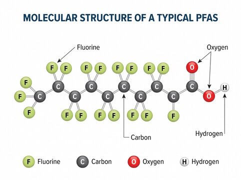 Molecular structure of a typical pfas chemical compound
