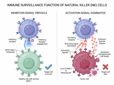 Natural killer cells immune surveillance mechanism diagram