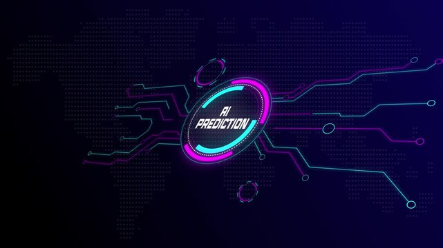 AI Prediction Forecasting Future Outcomes Displayed on a Futuristic Technology Interface with Data Graphics.