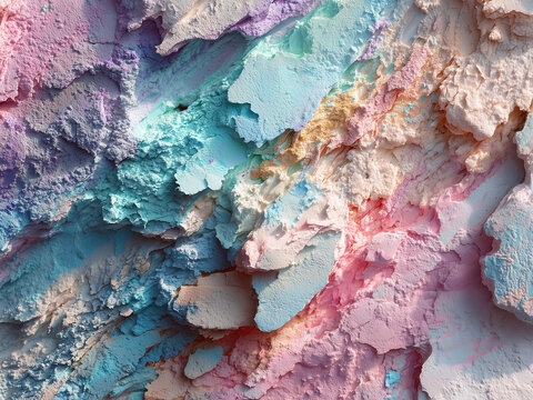 Macro abstract texture of pastel paint with colorful strokes and rough surface. Artistic background in soft gradient tones for design, print, and creative projects.
