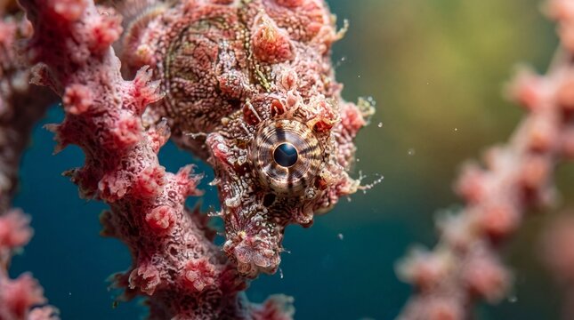 Pygmy Seahorse Camouflaged on Pink Sea Fan Coral