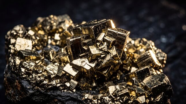 Natural Golden Cubic Pyrite Mineral Crystal Cluster Specimen