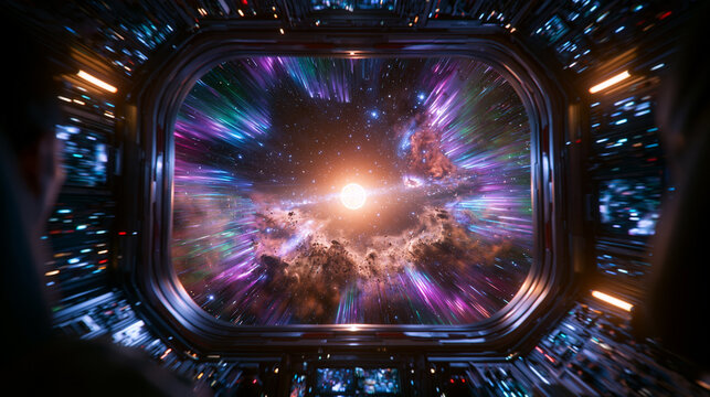 Spaceship Traveling Through Hyperspace and Galaxy at Warp Speed