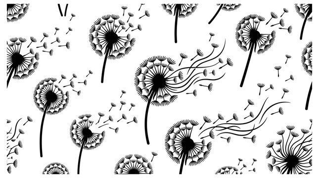 graphic seamless dandelion pattern vector illustration with seeds blowing in the wind a light natural background.
