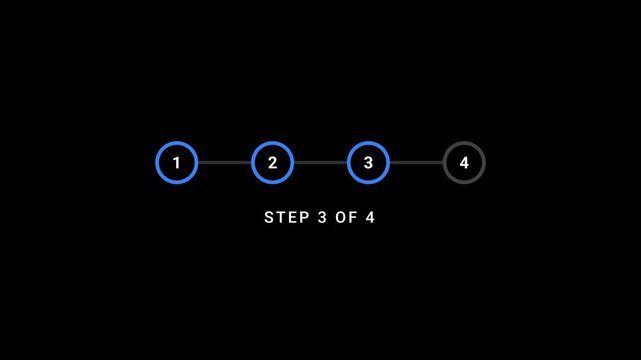Step progress tracker with numbered circles and highlighted first step animation