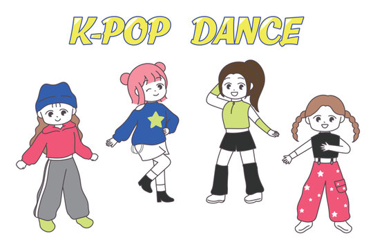 K-POPダンスをするおしゃれな子どもたちのかわいいイラストセット