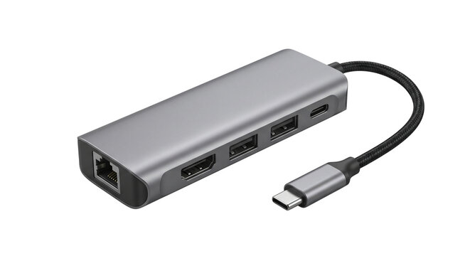 Grey USB type C hub adapter dongle