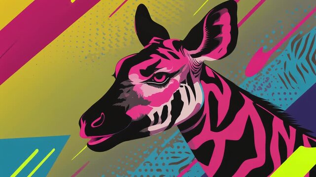 Geometric Pop Art Okapi Design Vibrant Abstract Animal Illustration with Bold Shapes