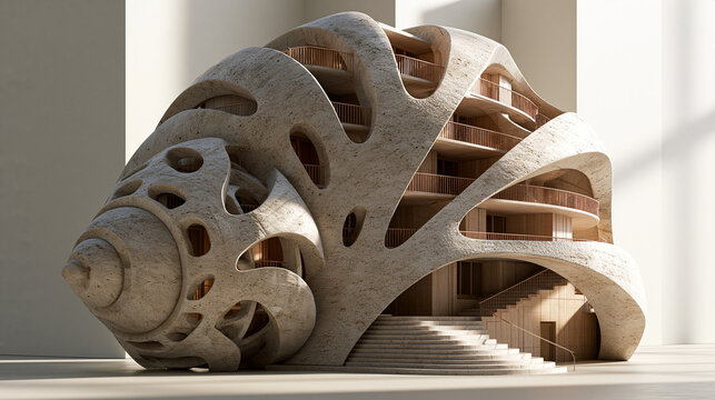 Futuristic Organic Seashell Architecture Building Model Concept