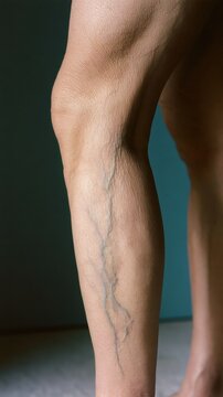 Varices apparentes sur la jambe d'une femme debout en gros plan