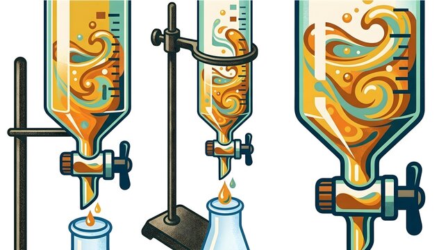 Scientific glass burette and chemical titration experiment illustration