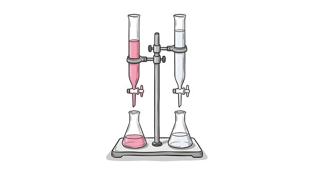 Scientific burette titration setup with erlenmeyer flasks