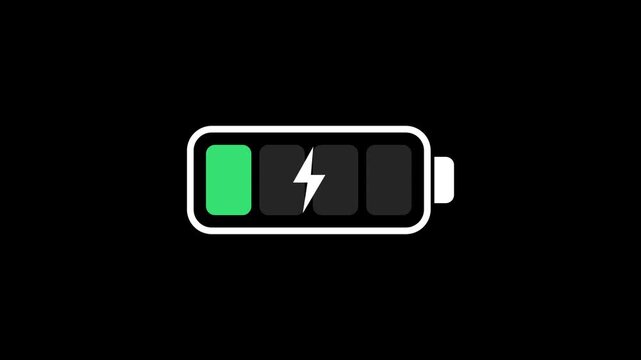 Battery charging icon with lightning bolt and green level segments animation