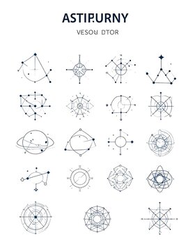Collection of intricate minimalist line art patterns and symbols.