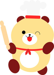 Fototapeta premium Bear Baker Wearing Chef Hat And Holding Rolling Pin