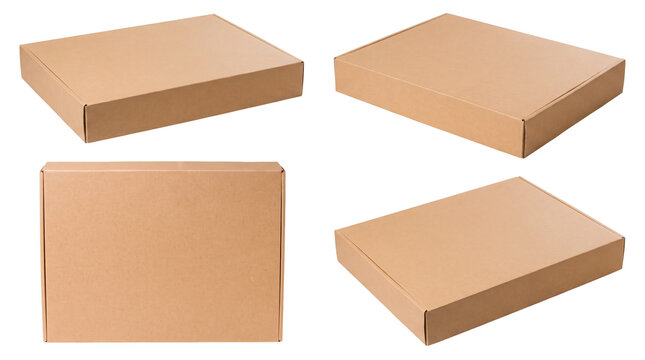 Set of Brown Cardboard Shipping Boxes in Various Angles