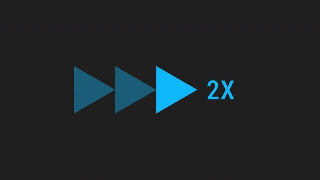 2x Speed Fast Forward Icon Loop Animation on alpha channel, with blue text 2X speed play button animation.for music, video concept. 4K video
