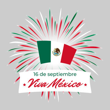 September 16 mexico independence day, mexican colorful fireworks flag, eagle emblem on white. Mexico national holiday september 16th, independence day. Greeting card. Vector illustration